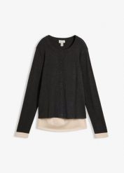 Kardigan z cienkiej dzianiny z wiskozą, 2 w 1. Szare kardigany damskie bonprix, bez wzorów, z dzianiny, bez kołnierzyka. Za 109.99 zł.