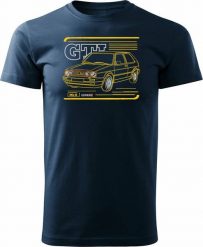 Topslang Koszulka z samochodem VW Golf 2 II męska granatowa REGULAR S. Swetry męskie Topslang, m, bez wzorów, bez kołnierzyka, bez ramiączek. Za 99.90 zł.
