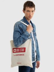 Torba bawełniana unisex Katowice 102. Białe torby podróżne damskie BIG STAR, z aplikacjami, z bawełny, na ramię. Za 4.99 zł.