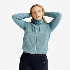 Bluza jeździecka damska Fouganza 500 ciepła. Zielone bluzy damskie FOUGANZA, na jesień, m, bez wzorów, z materiału, eleganckie, bez ramiączek, bez kaptura. Za 119.99 zł.