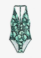 Strój kąpielowy z specjalnym zapięciem z tyłu. Zielone stroje kąpielowe damskie bonprix, bez wzorów. Za 47.99 zł.