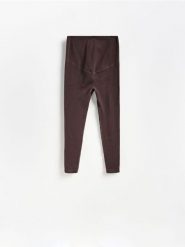 Gładkie legginsy - ciemnobrązowy. Brązowe legginsy damskie Reserved, bez wzorów, z dzianiny. Za 89.99 zł.