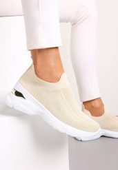 Beżowe Wsuwane Buty Sportowe ze Skarpetkową Cholewką na Ozdobnej Podeszwie Wylla. Brązowe obuwie sportowe damskie Renee, bez wzorów, bez zapięcia. Za 24.99 zł.