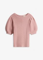 Sweter z rękawami balonowymi. Czerwone swetry nierozpinane damskie bonprix, bez wzorów, bez kołnierzyka, bez ramiączek. Za 112.99 zł.
