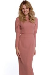 Elegancka długa sukienka ołówkowa z rozcięciem pudrowa. Sukienki damskie Sukienki.shop, na imprezę, m, bez wzorów, eleganckie, bez kołnierzyka, bez ramiączek, maxi, ołówkowe. W wyprzedaży za 286.00 zł.
