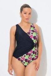 Damskie Strój kąpielowy efekt kopertowy miękkie miseczki ozdobna sprzączka. Czarne stroje kąpielowe damskie Ulla Popken, plus size, bez wzorów, z elastanu. Za 191.99 zł.