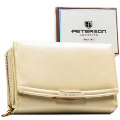 Portfel damski ze skóry ekologicznej w kolorze ecru, wyposażony w system RFID - Peterson. Portfele damskie Peterson, ze skóry ekologicznej. Za 94.99 zł.