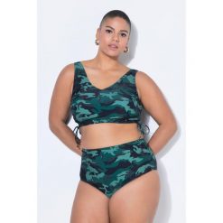 Damskie Top od bikini miękkie miseczki marszczona taśma moro. Zielone stroje kąpielowe damskie Ulla Popken, plus size, bez wzorów, z elastanu. W wyprzedaży za 111.99 zł.