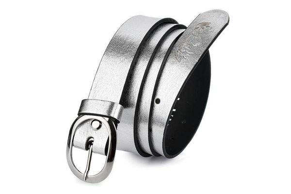 Pasek skórzany Beltimore r.100-115 cm U48 srebrny. Szare paski damskie bez wzorów. Za 52.70 zł.