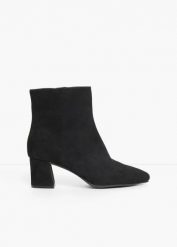 Botki na obcasie klockowym. Czarne botki damskie bonprix, bez wzorów, eleganckie, bez obcasa, na obcasie, bez zapięcia. Za 169.99 zł.