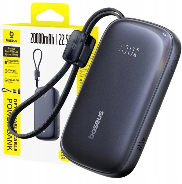 Powerbank Baseus Powerbank EnerFill FC21 Qpow 20000mAh 22.5W z wyświetlaczem z dołączonym kablem - czarny. Czarne powerbanki Baseus. Za 105.11 zł.