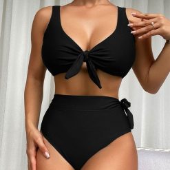 Strój kąpielowy dwuczęściowy z wiązaniem i wysokim stanem na plażę Ibala. Czarne bikini Intica, l, bez wzorów. Za 139.00 zł.