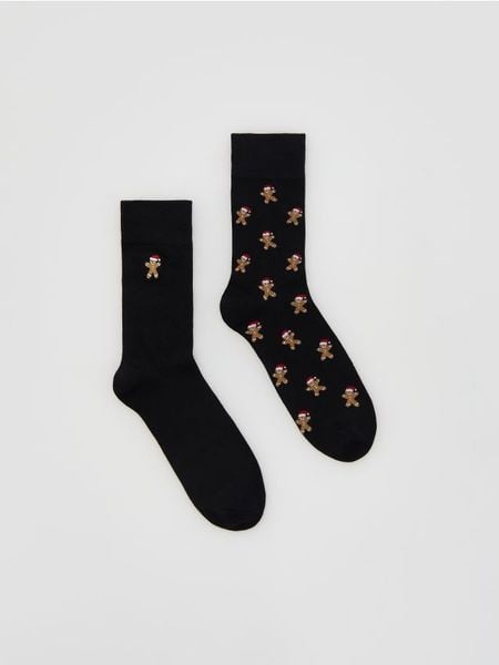 2 pack świątecznych skarpet - czarny. Czarne skarpety męskie Reserved, bez wzorów. Za 29.99 zł.