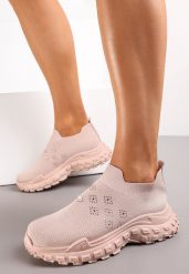 Beżowe Buty Sportowe na Grubej Podeszwie z Elastyczną Cholewką z Cyrkoniami Kolby. Brązowe obuwie sportowe damskie Renee, na lato, bez wzorów, bez zapięcia. Za 54.99 zł.