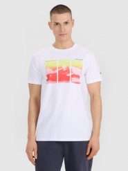 4F T-shirt regular z nadrukiem męski - biały S. Białe koszulki sportowe męskie 4F, m, bez wzorów, z bawełny, bez ramiączek. Za 69.99 zł.