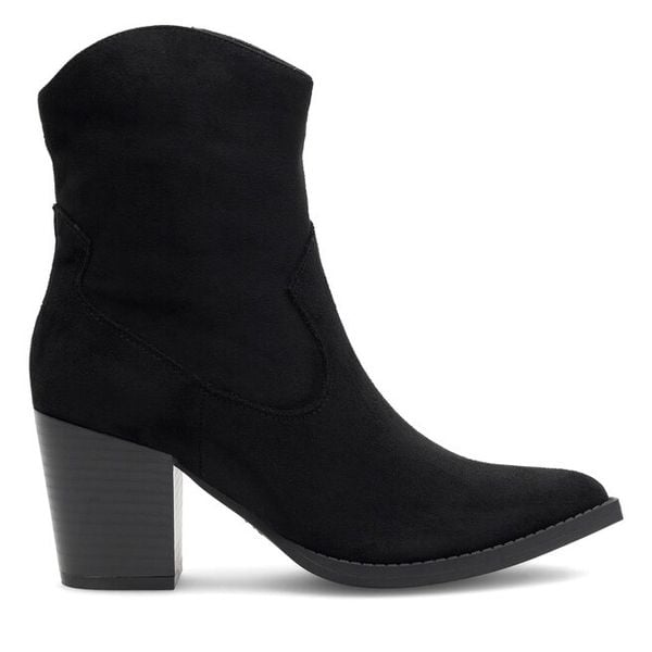 Kowbojki DeeZee. Czarne botki damskie DeeZee, bez wzorów, bez obcasa, na słupku, bez zapięcia. Za 139.99 zł.