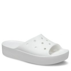 Klapki Crocs. Białe klapki damskie Crocs, bez wzorów, bez obcasa, bez zapięcia. Za 139.99 zł.