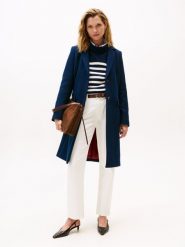 Tommy Hilfiger Wełniany płaszcz z zawartością kaszmiru Kobiety Wełna niebieski, 36. Niebieskie płaszcze damskie Tommy Hilfiger, bez wzorów, z kaszmiru, klasyczne, bez kołnierzyka, bez kaptura. Za 1,299.95 zł.