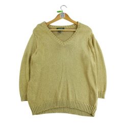 Second life - Złoty sweter damski - Stan bardzo dobry. Żółte swetry nierozpinane damskie Ralph Lauren, bez wzorów, bez kołnierzyka, bez ramiączek. Za 118.40 zł.