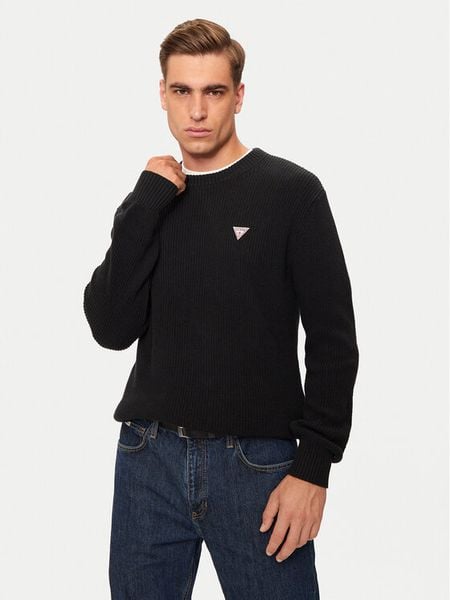 Guess Jeans Sweter M4BR30 Z3HM1 Czarny Regular Fit. Czarne swetry męskie Guess Jeans, m, z aplikacjami, z bawełny, bez kołnierzyka, bez ramiączek. Za 209.99 zł.