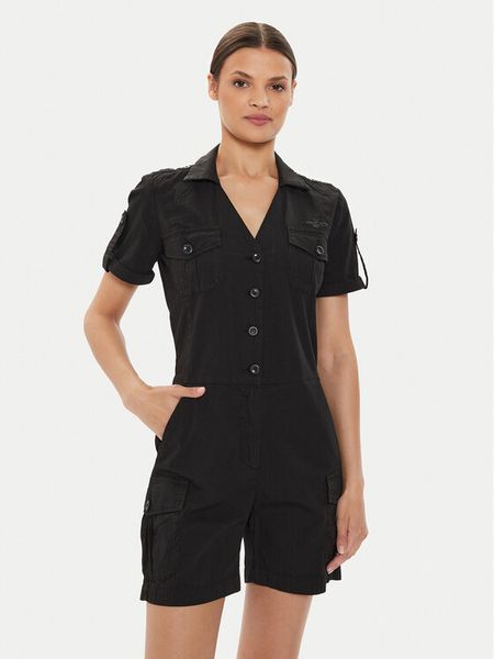 Aeronautica Militare Kombinezon 241TU133DCT3310 Czarny Regular Fit. Czarne sukienki damskie Aeronautica Militare, bez wzorów, z bawełny, bez kołnierzyka, bez ramiączek. Za 1,349.00 zł.