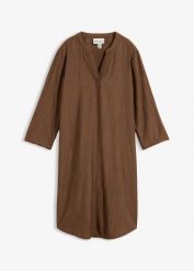 Sukienka tunikowa z mieszanki wiskozy w strukturalny wzór. Brązowe sukienki damskie bonprix, bez wzorów, z wiskozy, bez kołnierzyka, bez ramiączek. Za 59.99 zł.