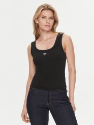 Guess Top W3YP68 KA0H1 Czarny Regular Fit. Czarne topy damskie Guess, xl, z aplikacjami, z bawełny, bez kołnierzyka, bez ramiączek. Za 155.00 zł.