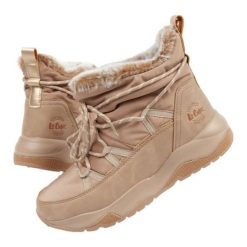 Buty Lee Cooper LCJ-24-03-3062L beżowy. Brązowe śniegowce damskie z materiału, przed kolano, bez zapięcia. Za 329.02 zł.