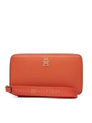 Tommy Hilfiger Portfel Th Logotape Compact Zip Around AW0AW18699 Pomarańczowy. Brązowe portfele damskie Tommy Hilfiger, ze skóry. Za 269.99 zł.