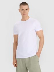 4F T-shirt regular gładki męski - biały S. Białe t-shirty męskie 4F, m, bez wzorów, z bawełny, bez kołnierzyka, bez ramiączek. Za 59.99 zł.