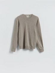 Wełniany sweter z dodatkiem kaszmiru - beżowy. Brązowe swetry męskie Reserved, l, bez wzorów, z kaszmiru, bez kołnierzyka, bez ramiączek. Za 299.99 zł.