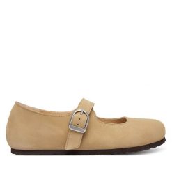 Baleriny Birkenstock. Brązowe balerinki damskie Birkenstock, bez wzorów, bez obcasa, bez zapięcia. Za 599.99 zł.