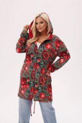 Bluza z kapturem Granada - print w owoce granatu i kwiaty piwonii PLUS SIZE XXL OVERSIZE JESIEŃ. Czerwone bluzy damskie Moda Size Plus Iwanek, na jesień, plus size, z aplikacjami, z bawełny, boho, bez ramiączek, z kapturem. Za 329.90 zł.