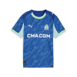 Młodzieżowa trzecia koszulka Olympique Marsylia 25/26 PUMA Vivid Blue Bleu Azur. Niebieskia bluzki damskie Puma, m, w ażurowe wzory, młodzieżowe, bez kołnierzyka, bez ramiączek. Za 380.50 zł.