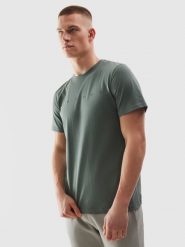4F T-shirt regular z bawełny organicznej z nadrukiem męski - khaki S. Brązowe t-shirty męskie 4F, m, bez wzorów, z bawełny, bez kołnierzyka, bez ramiączek. W wyprzedaży za 39.99 zł.