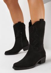 Czarne Botki Kowbojki przed Kolano z Dziurkami na Łydce Amilala. Czarne botki damskie Born2be, bez wzorów, przed kolano, bez obcasa, na obcasie, bez zapięcia. Za 149.99 zł.