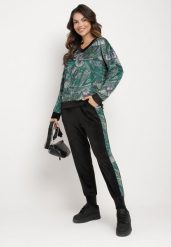 Zielono-Czarny Komplet Dresowy Welurowy Bluza w Abstrakcyjny Wzór Spodnie z Lampasami Ivalaria. Zielone bluzy damskie Born2be, bez wzorów, z dresówki, bez ramiączek, bez kaptura. Za 119.99 zł.