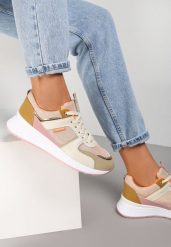 Beżowo-Zielone Sneakersy Philassa. Brązowe obuwie sportowe damskie Renee, z aplikacjami, bez zapięcia. Za 89.99 zł.