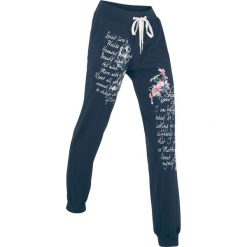 Spodnie sportowe, długie, Level 1 bonprix ciemnoniebieski z nadrukiem. Niebieskie spodnie dresowe damskie bonprix, bez wzorów, sportowe, długie, na fitness i siłownię, climacool (adidas). Za 89.99 zł.