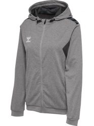 Bluza damska sportowa Hummel Authentic Poly Zip Hoodie Woman. Szare bluzy damskie Hummel, uniwersalny, bez wzorów, z materiału, klasyczne, bez ramiączek, z kapturem. Za 199.90 zł.