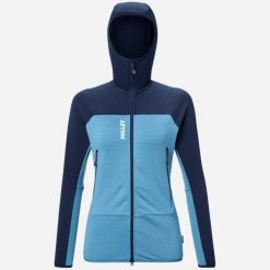 Bluza turystyczna damska Millet Fusion Grid Hoodie active fit Polartec PowerGrid. Niebieskie bluzy damskie Millet, s, bez wzorów, z elastanu, biznesowe, bez ramiączek, z kapturem. Za 519.00 zł.