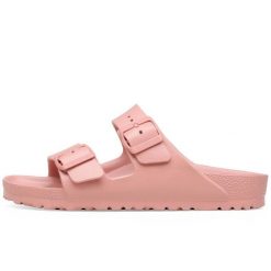 Klapki Birkenstock Arizona Eva Damskie. Czerwone klapki damskie Birkenstock, bez wzorów, z materiału, bez obcasa, bez zapięcia. Za 272.30 zł.