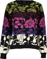 Desigual Damski piękny sweter w kontrastowe kwiaty DESIGUAL XL. Swetry nierozpinane damskie Desigual, xl, bez wzorów, bez kołnierzyka, bez ramiączek. Za 229.12 zł.