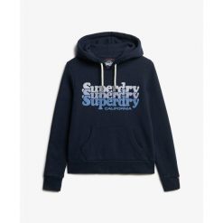 Bluza damska z kapturem Superdry Stacked. Niebieskie bluzy damskie Superdry, s, bez wzorów, eleganckie, bez ramiączek, z kapturem. Za 385.15 zł.