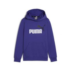 Młodzieżowa bluza z kapturem i dużym dwukolorowym logo Essentials+ PUMA. Niebieskia bluzy damskie Puma, m, bez wzorów, z materiału, eleganckie, bez ramiączek, z kapturem. W wyprzedaży za 176.35 zł.