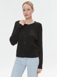 Tommy Hilfiger Kardigan Co Mini WW0WW40265 Czarny Regular Fit. Czarne kardigany damskie Tommy Hilfiger, xs, bez wzorów, z bawełny, bez kołnierzyka. Za 599.99 zł.