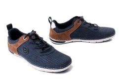 BUGATTI 321-ASG03-5000 4100 dark blue, półbuty męskie. Niebieskie półbuty męskie Bugatti, bez wzorów, bez obcasa, bez zapięcia. Za 379.90 zł.