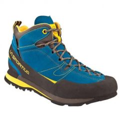 Buty podejściowe La Sportiva Boulder X Mid GTX zamszowe Gore‑Tex Vibram Idrogrip. Niebieskie obuwie trekkingowe damskie La Sportiva, z gore-texu, bez zapięcia. Za 1,081.50 zł.
