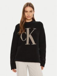 Calvin Klein Jeans Sweter Intrasia J20J224799 Czarny Relaxed Fit. Czarne swetry nierozpinane damskie Calvin Klein Jeans, xs, bez wzorów, z bawełny, bez kołnierzyka, bez ramiączek. Za 339.99 zł.
