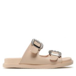 Klapki DeeZee. Brązowe klapki damskie DeeZee, bez wzorów, bez obcasa, bez zapięcia. Za 139.99 zł.